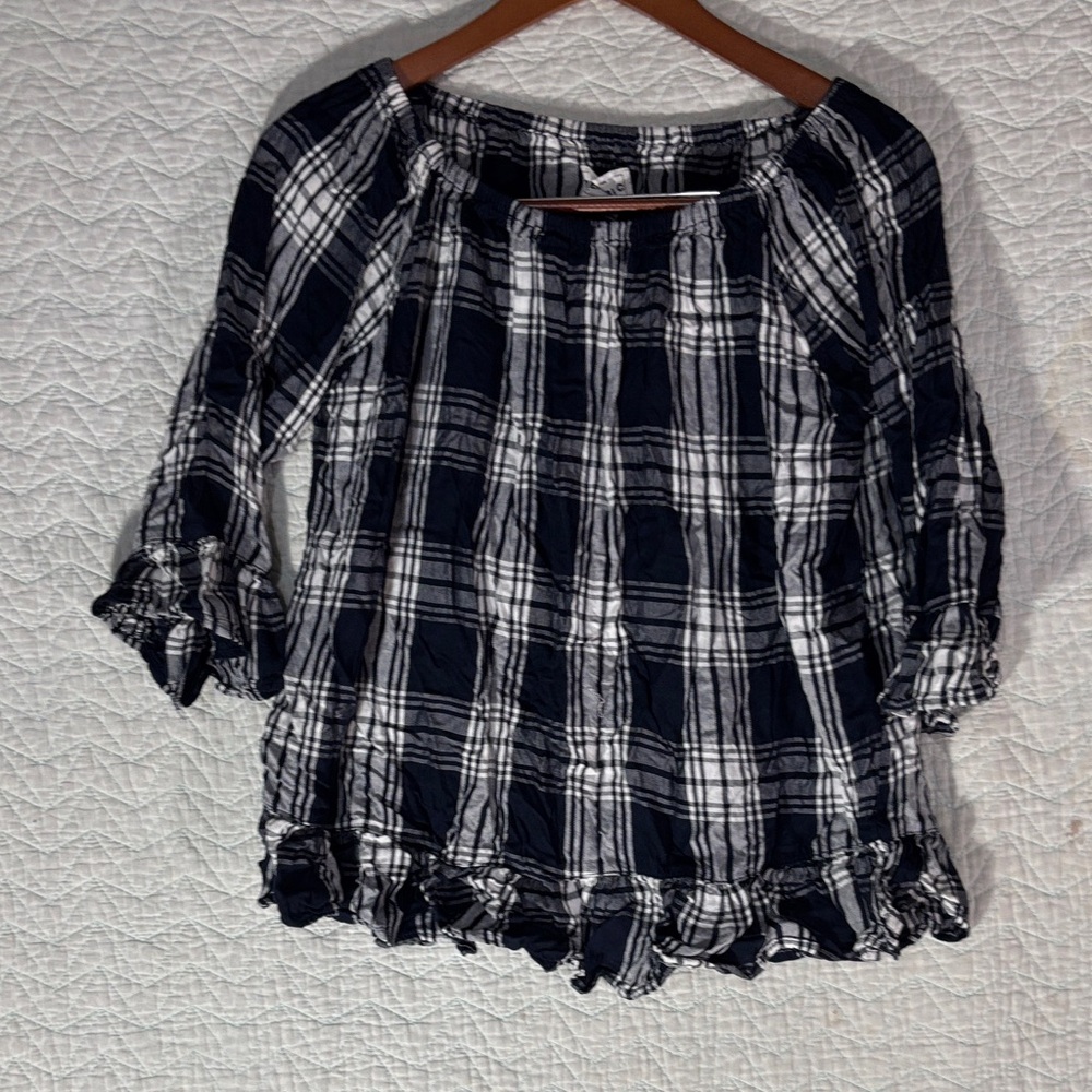 For The Republic Navy and White Checkered Blouse